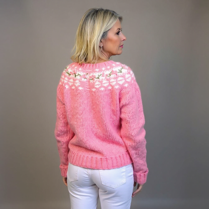 Angela | Pink Floral Yoke Cardigan