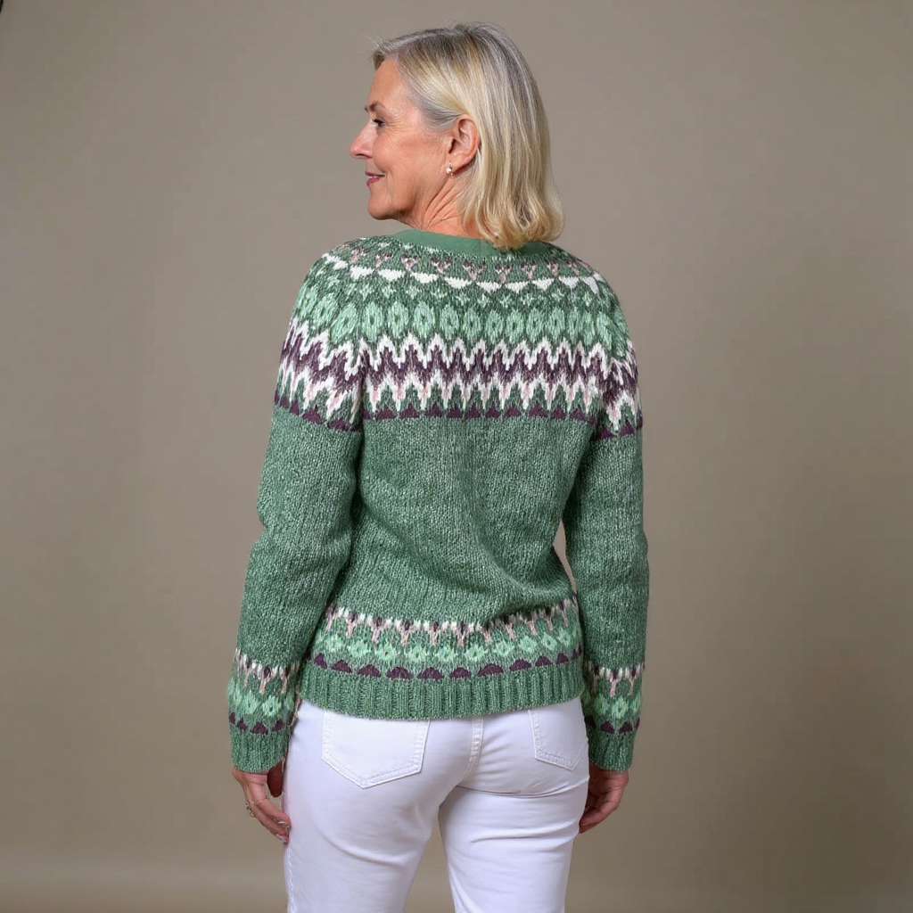 Alison | Green & Purple Nordic-Inspired Cardigan