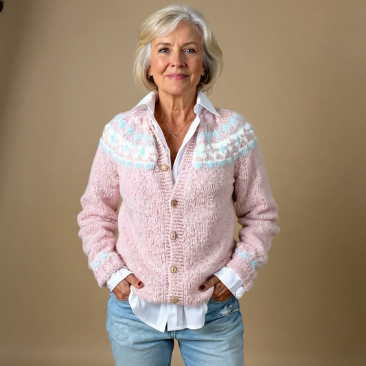Maureen | Blush & Blue Patterned Cardigan