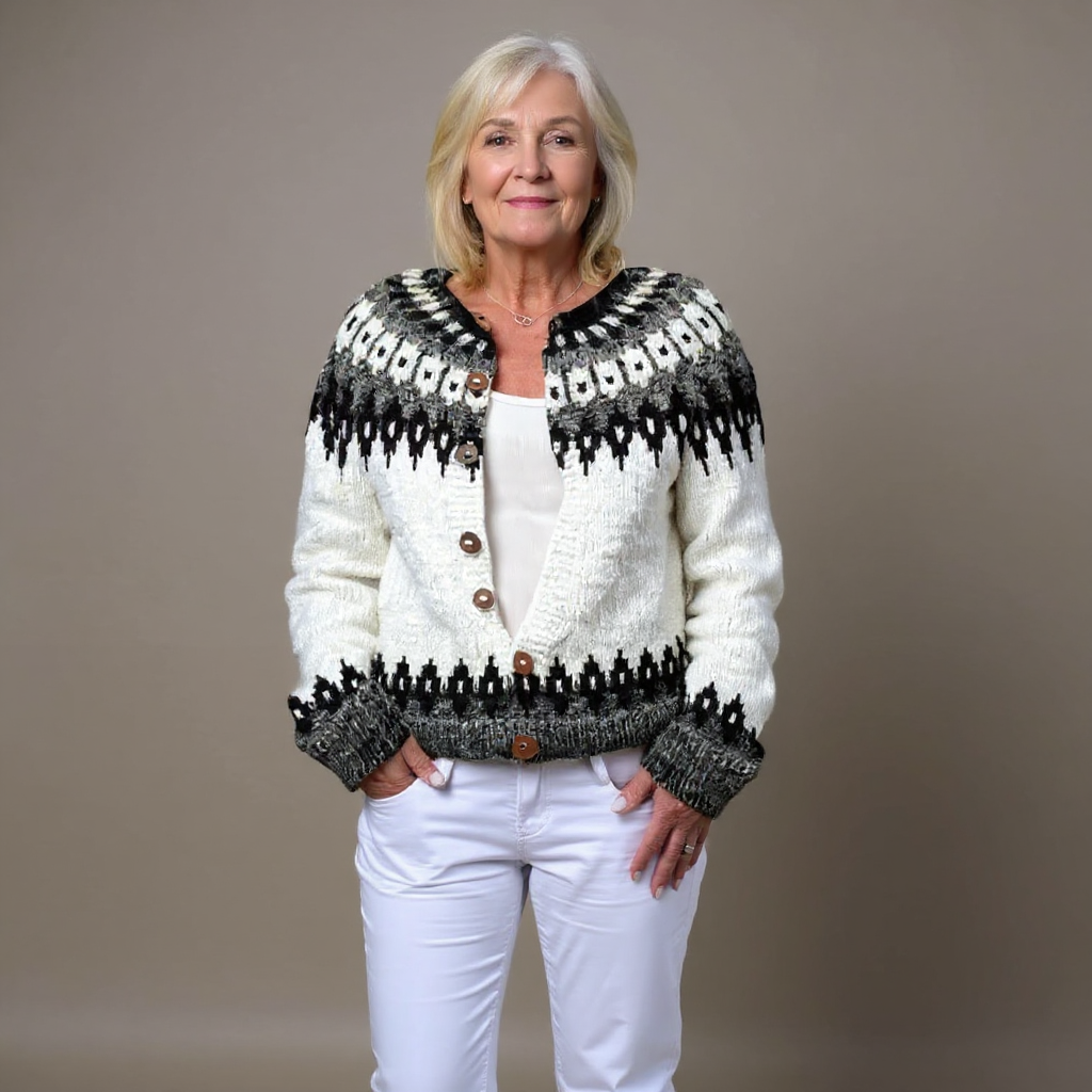 Gillian | Ivory & Black Nordic-Inspired Cardigan