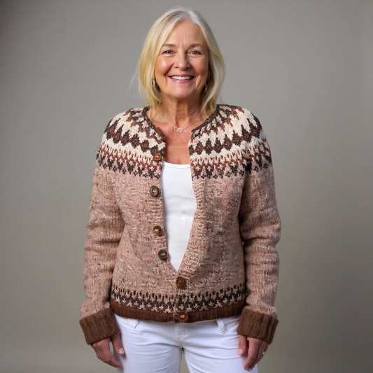 Christine | Cream & Blue Nordic-Inspired Cardigan