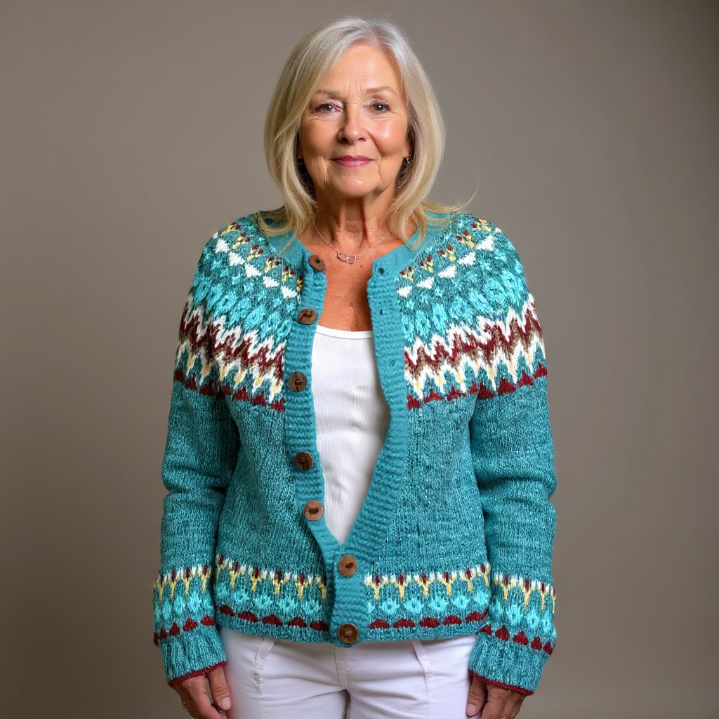 Sarah | Turquoise Fair Isle-Inspired Cardigan