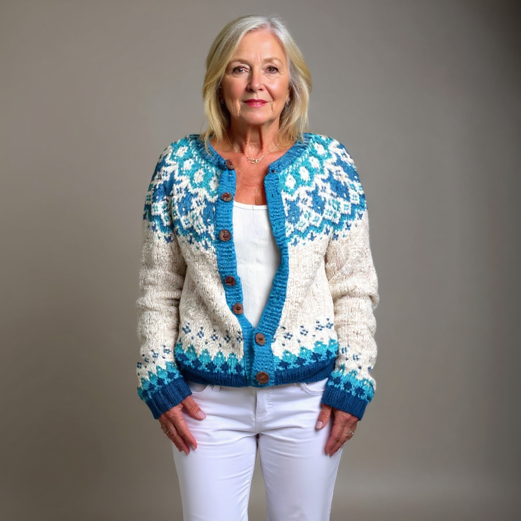 Julie | Cream & Turquoise Nordic-Inspired Cardigan