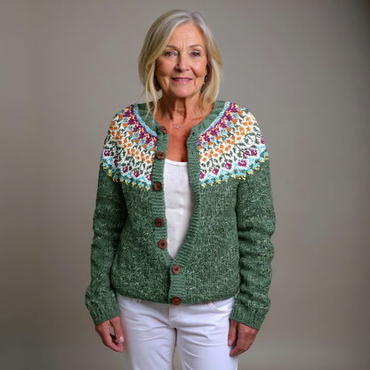 Beverly | Green Multicolour Yoke Cardigan