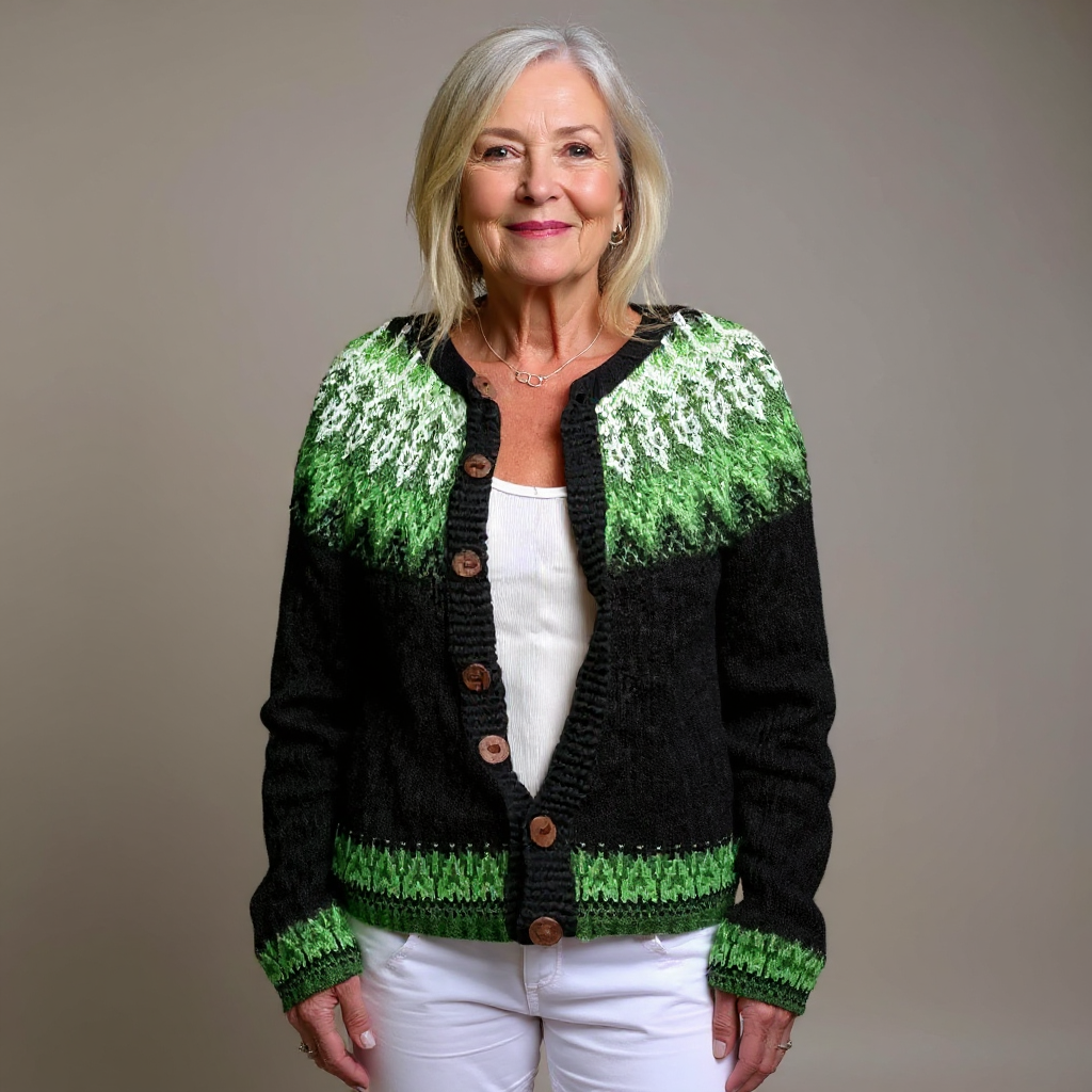 Irene | Black & Green Nordic-Inspired Cardigan