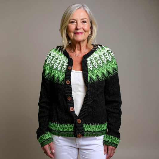 Irene | Black & Green Nordic-Inspired Cardigan