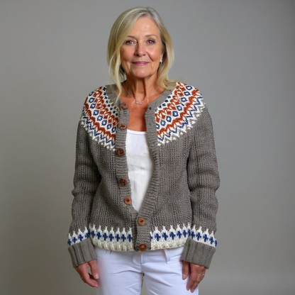 Paula | Taupe & Rust Patterned Cardigan