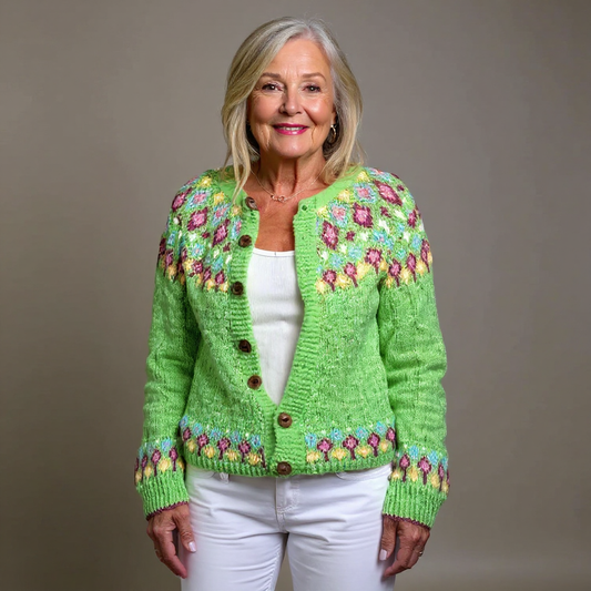 Rebecca | Lime Floral Yoke Cardigan