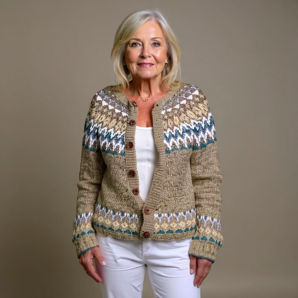Pamela | Taupe & Blue Nordic-Inspired Cardigan