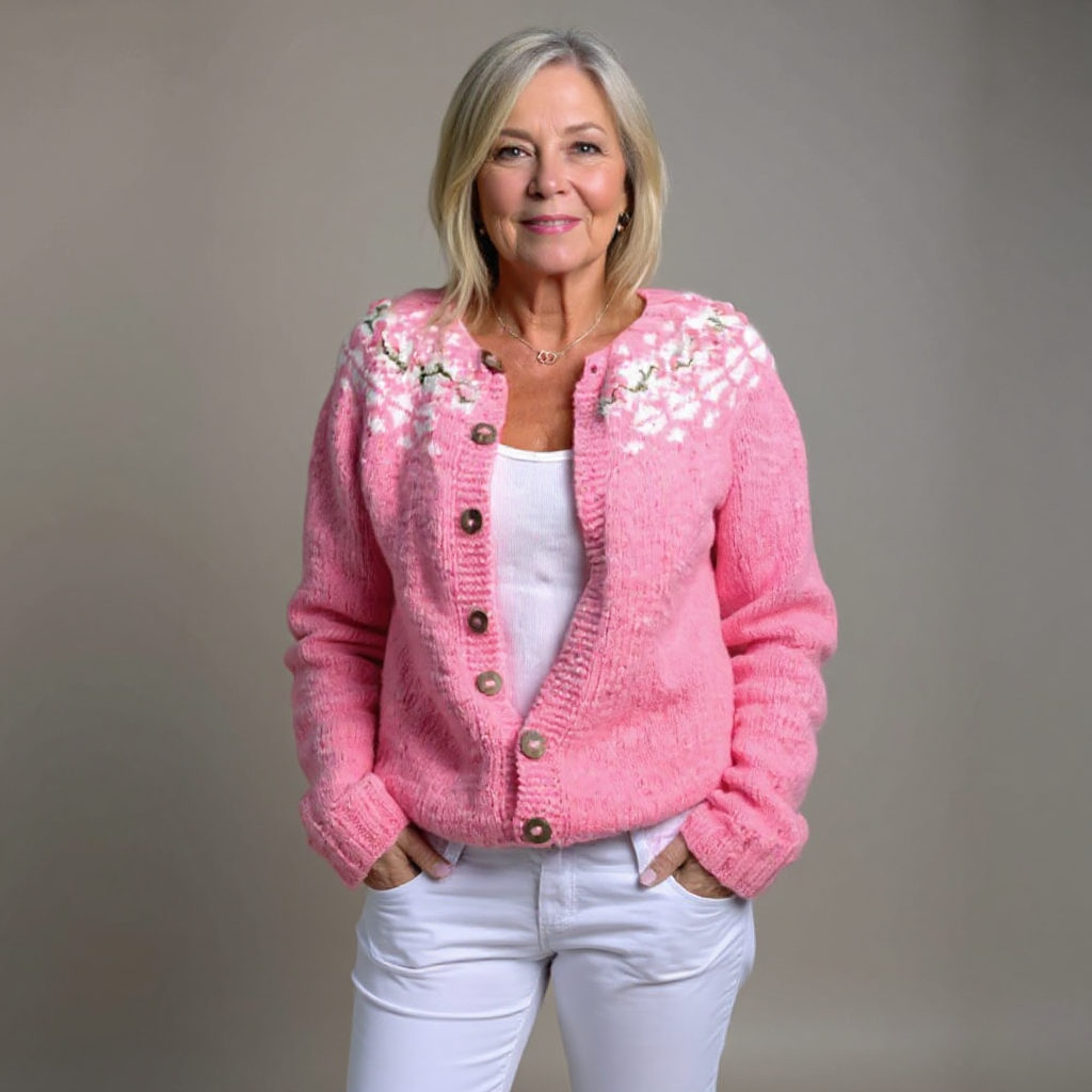Angela | Pink Floral Yoke Cardigan