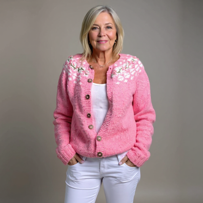 Angela | Pink Floral Yoke Cardigan