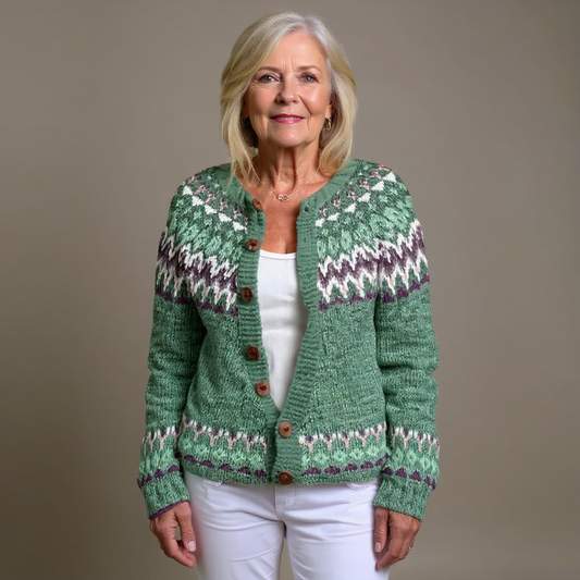 Alison | Green & Purple Nordic-Inspired Cardigan