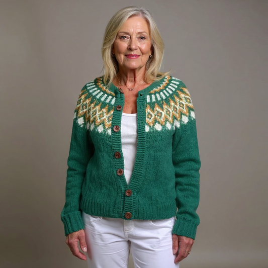 Frances | Green & Gold Nordic-Inspired Cardigan