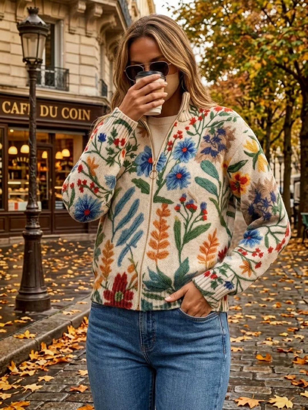 Bryony | Botanical Floral Knitted Zip Cardigan