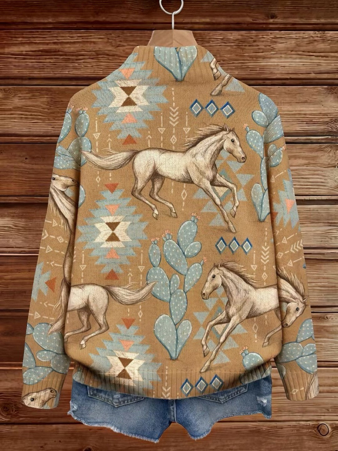 Bridget | Horse & Cactus Knitted Zip Cardigan