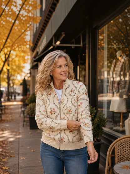 Iris | Delicate Floral Vine Knitted Zip Cardigan