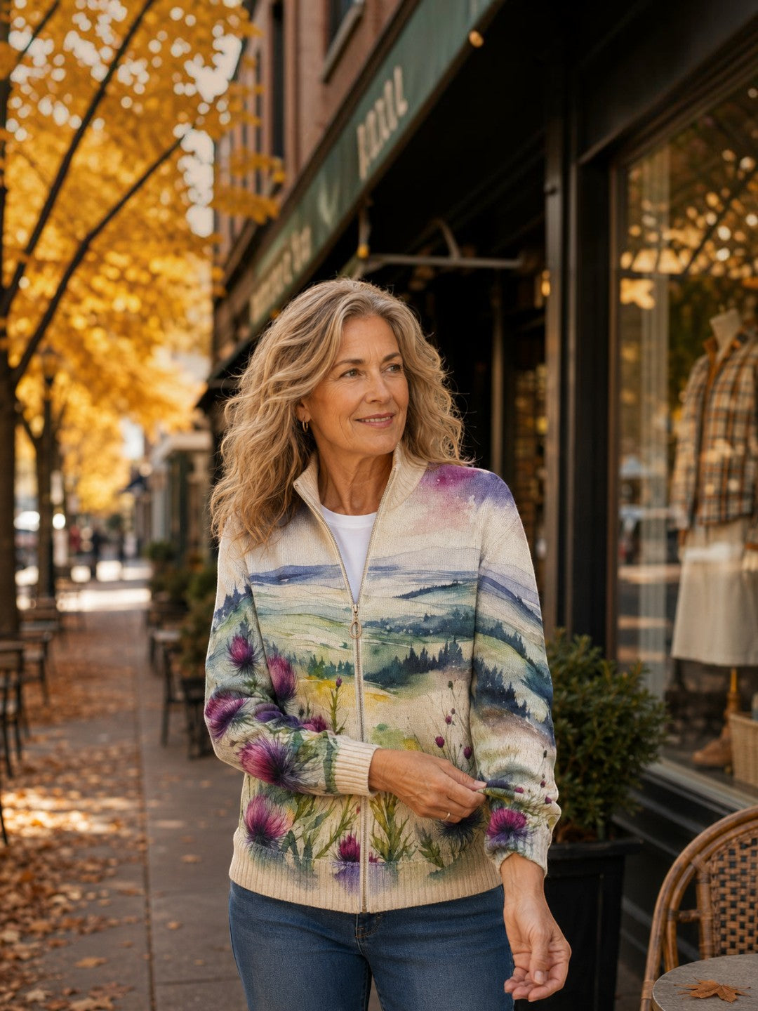 Hayley | Thistle Landscape Knitted Zip Cardigan