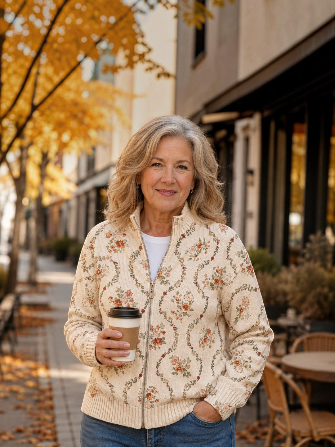 Iris | Delicate Floral Vine Knitted Zip Cardigan
