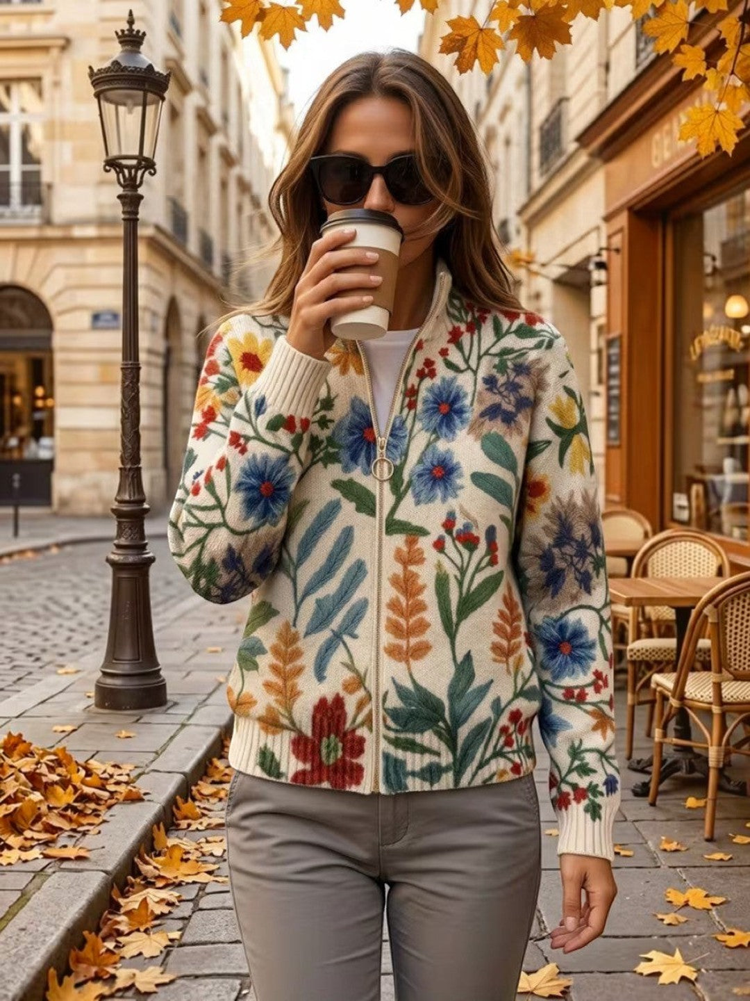 Bryony | Botanical Floral Knitted Zip Cardigan