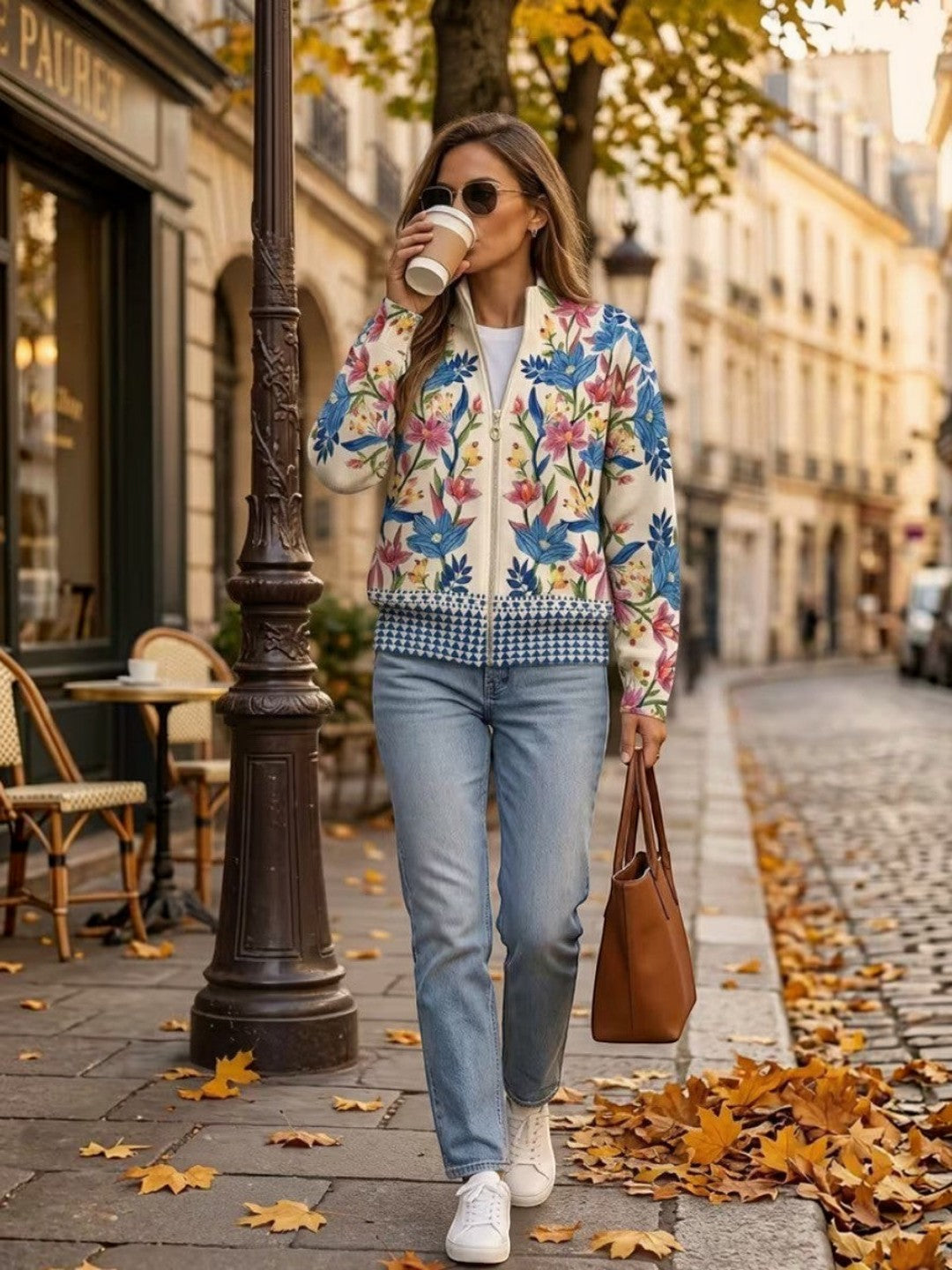 Bryony | Botanical Floral Knitted Zip Cardigan