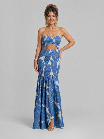 Andrea | Blue Leaf Print Two-Piece Set