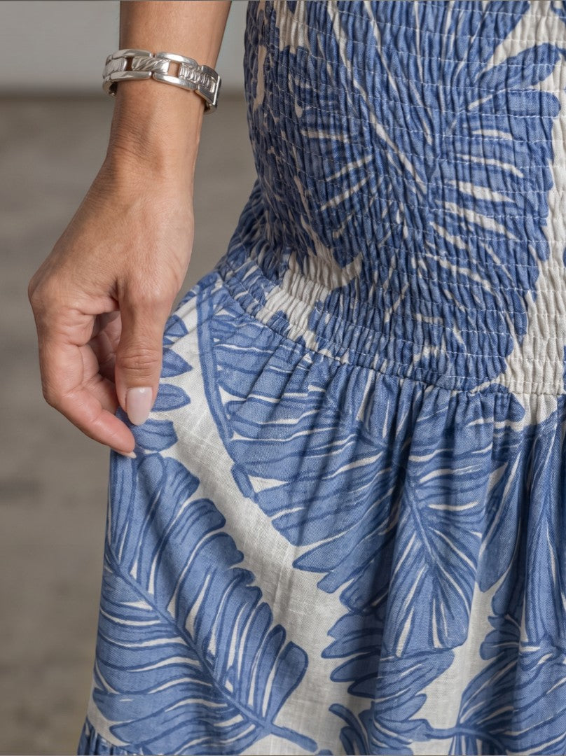 Andrea | Blue Leaf Print Two-Piece Set