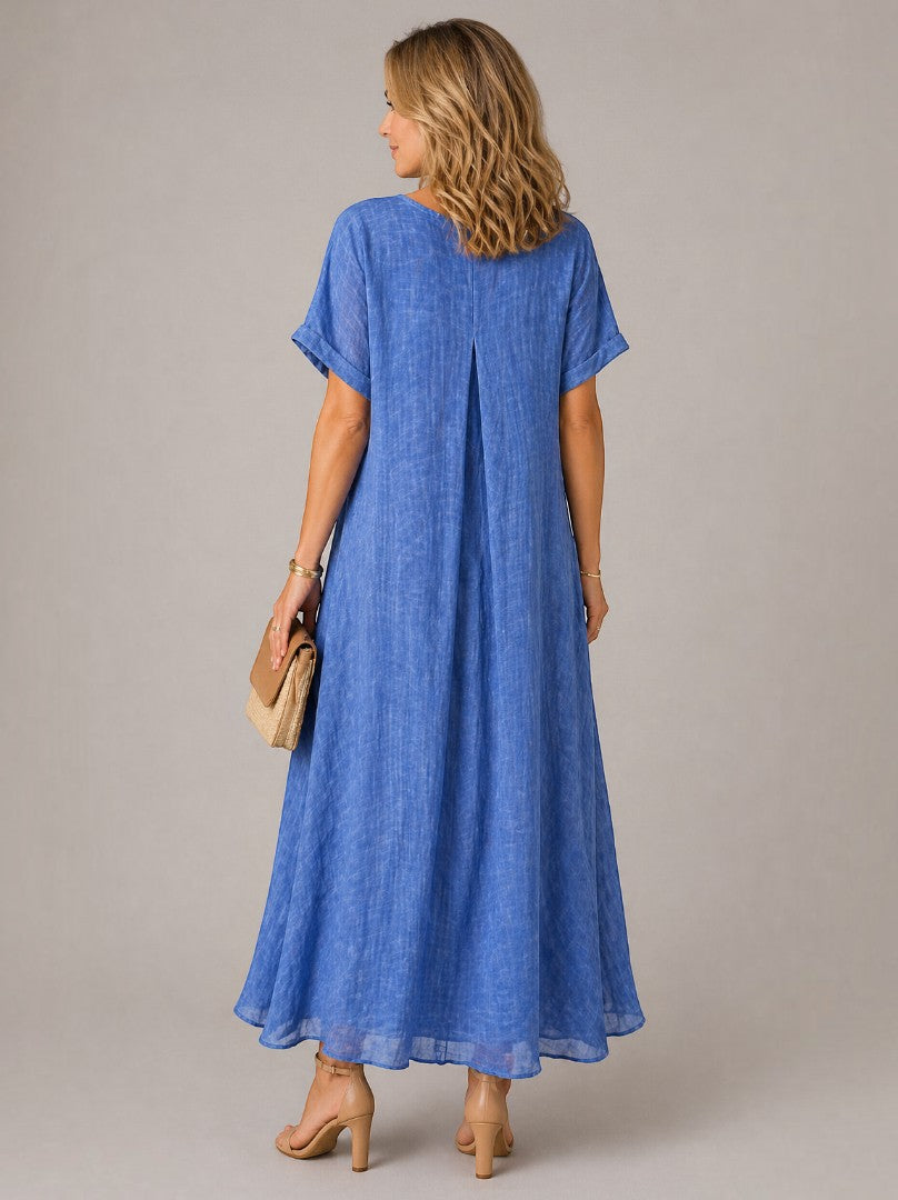 Emma | Blue Linen-Look Maxi Dress