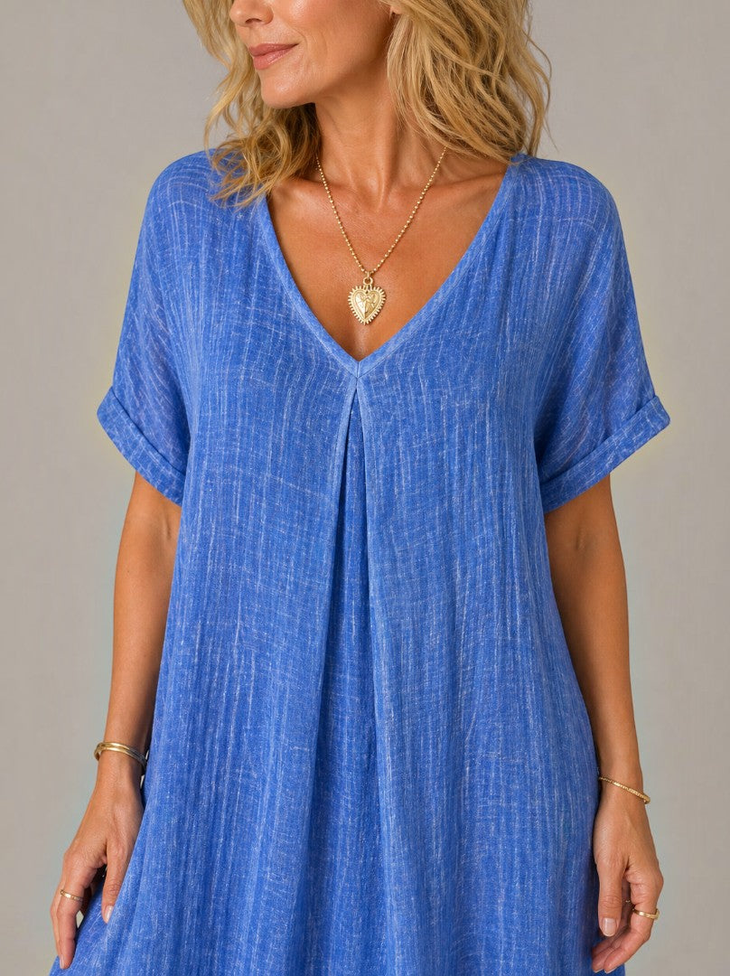 Emma | Blue Linen-Look Maxi Dress