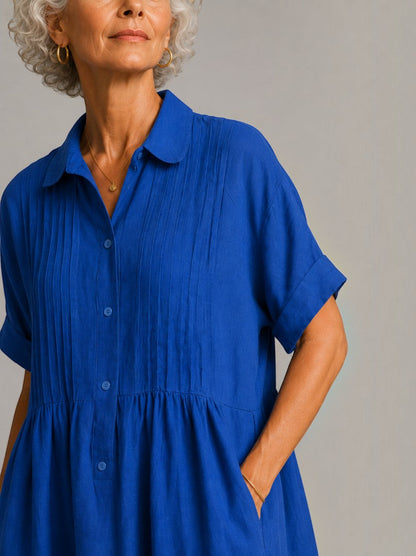 Julia | Blue Linen-Look Maxi Dress