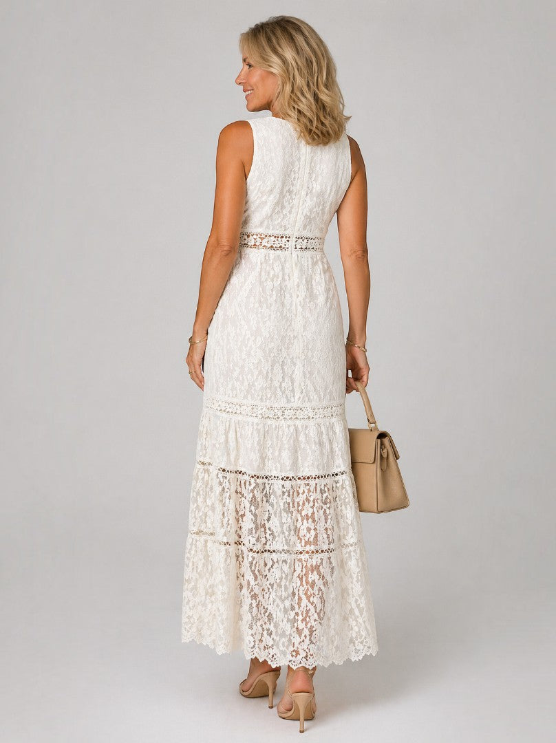 Catherine | Cream Lace Detail Maxi Dress