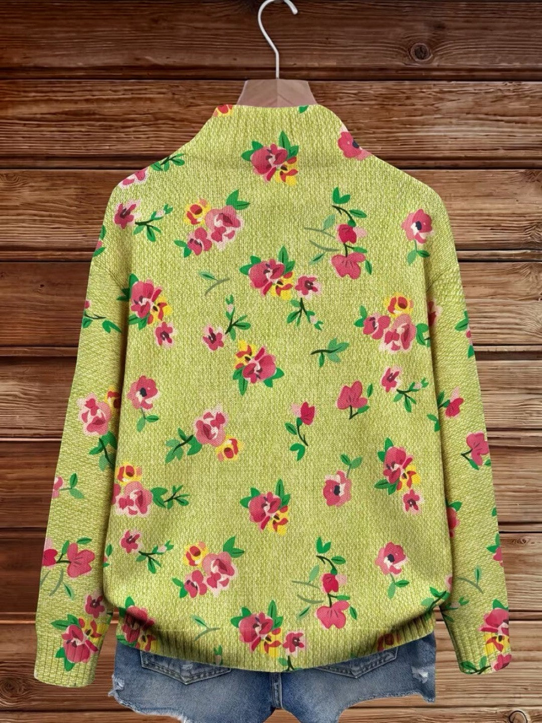 Esme | Green Floral Knitted Zip Cardigan