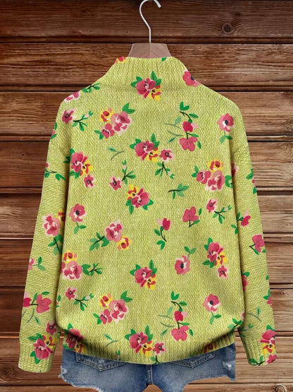 Esme | Green Floral Knitted Zip Cardigan