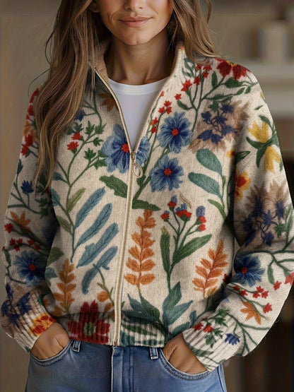Bryony | Botanical Floral Knitted Zip Cardigan