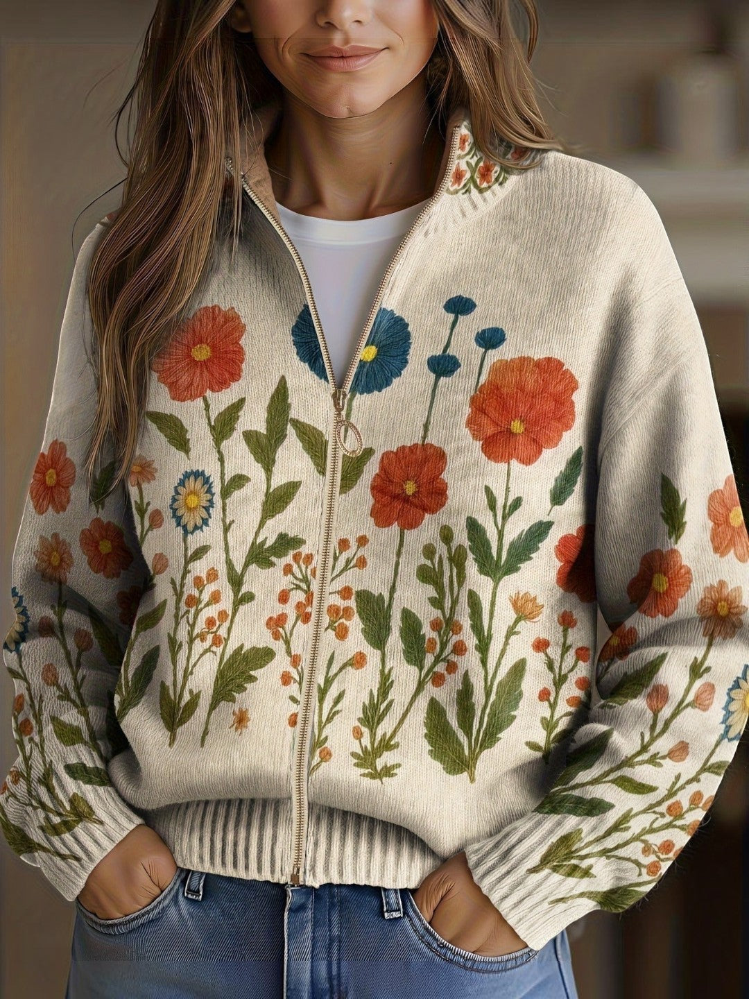 Andrea | Wildflower Knitted Zip Cardigan