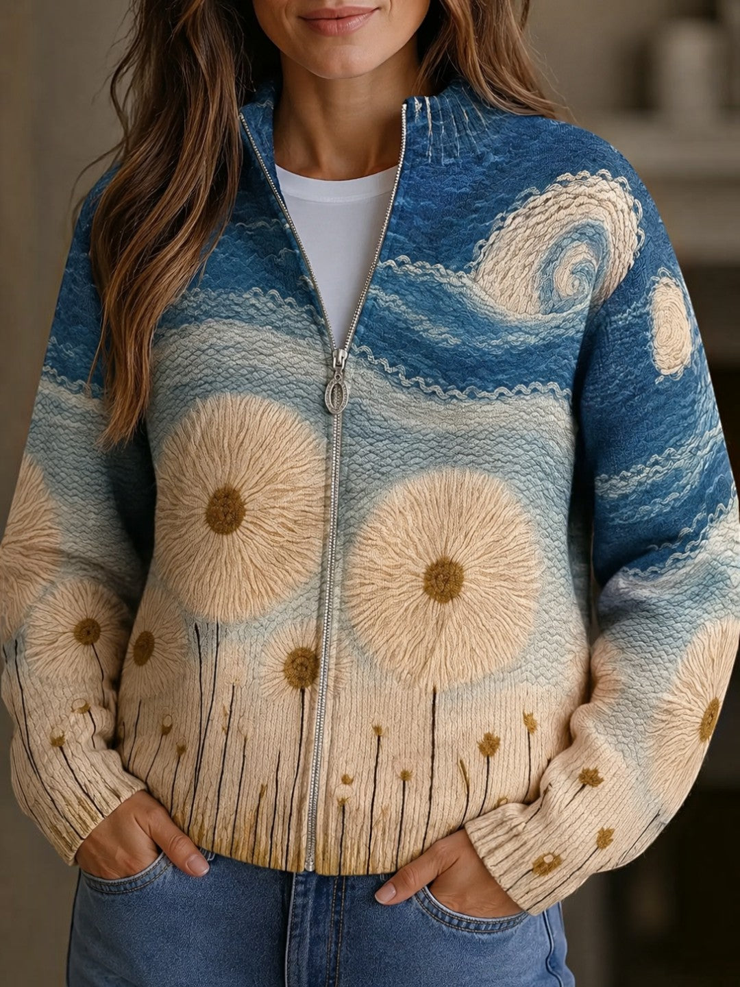 Rowena | Dandelion Knitted Zip Cardigan
