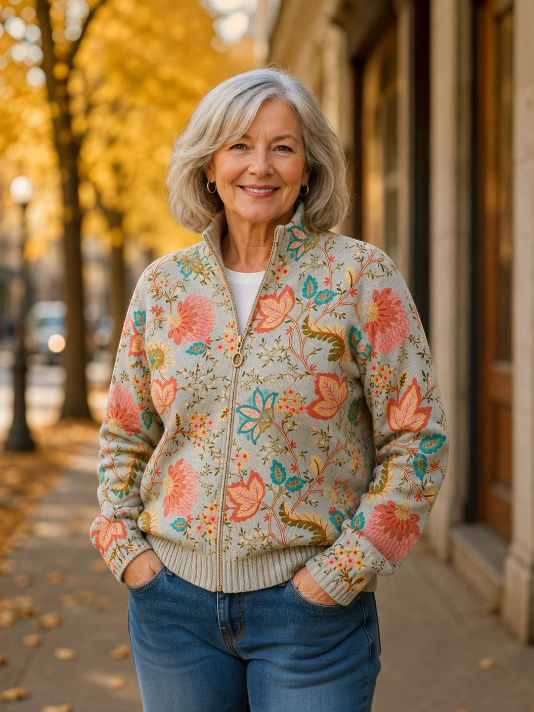 Petra | Floral Garden Knitted Zip Cardigan