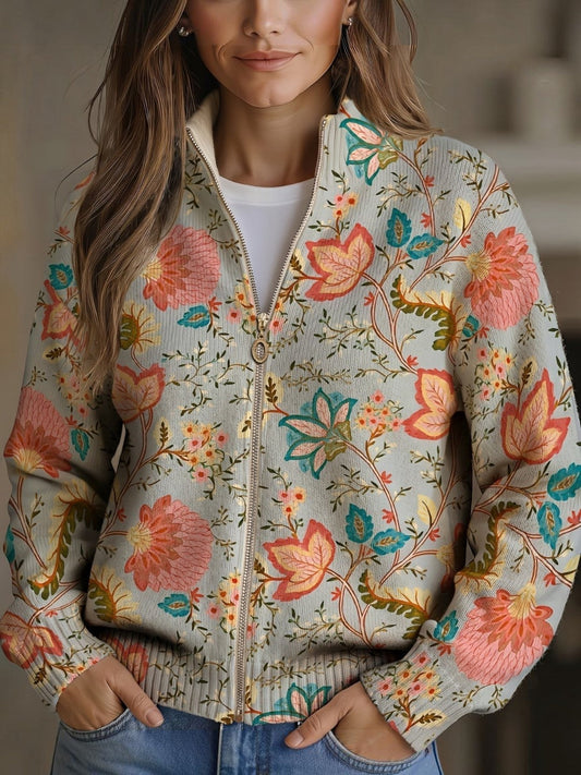 Petra | Floral Garden Knitted Zip Cardigan