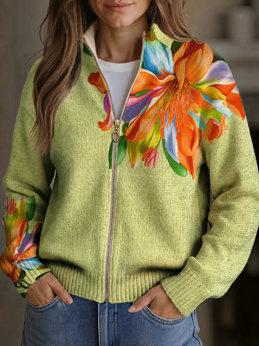 Claudia | Colourful Lily Knitted Zip Cardigan