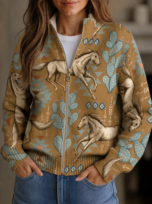 Bridget | Horse & Cactus Knitted Zip Cardigan