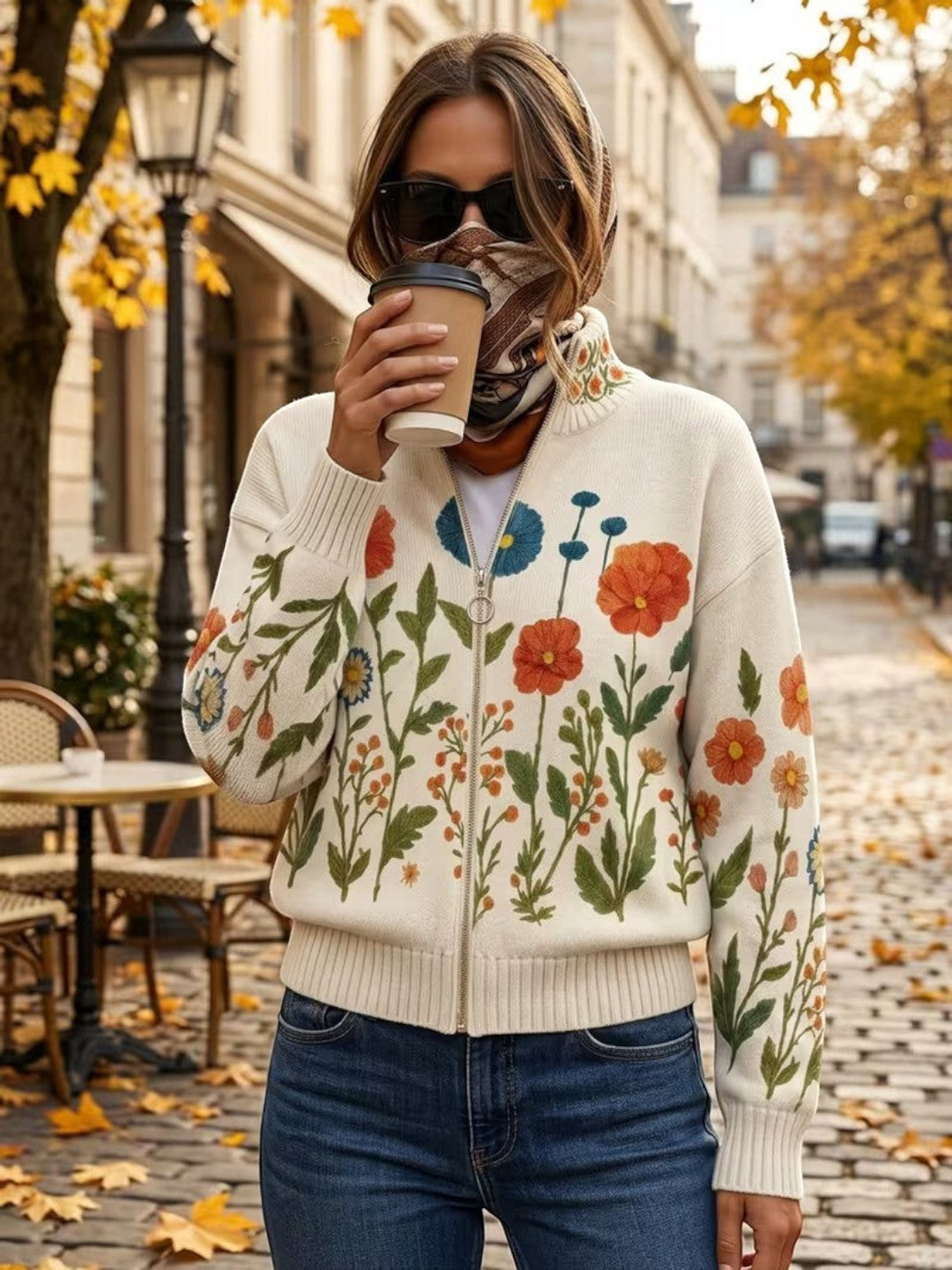 Andrea | Wildflower Knitted Zip Cardigan