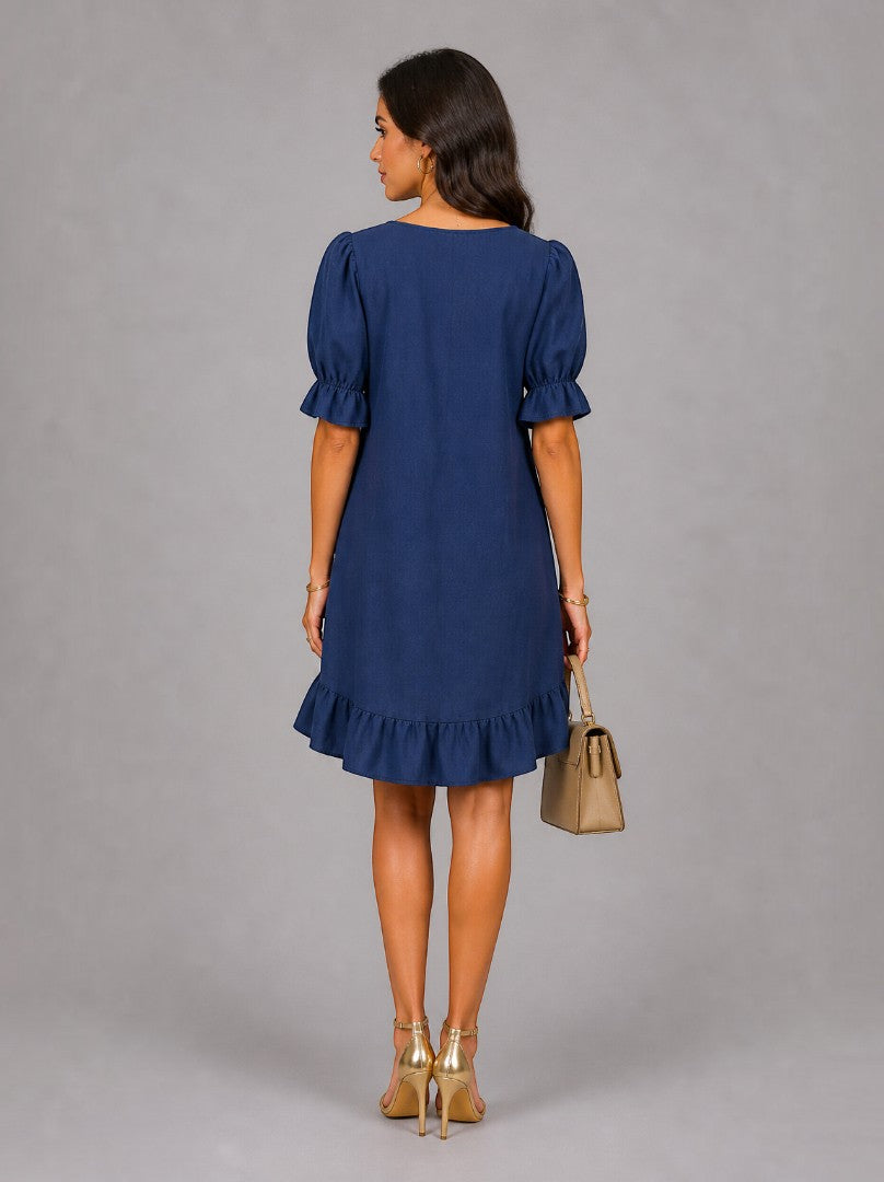 Alison | Navy Ruffle Hem Summer Dress