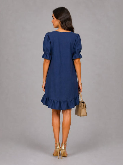 Alison | Navy Ruffle Hem Summer Dress