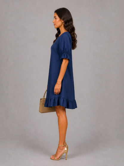 Alison | Navy Ruffle Hem Summer Dress