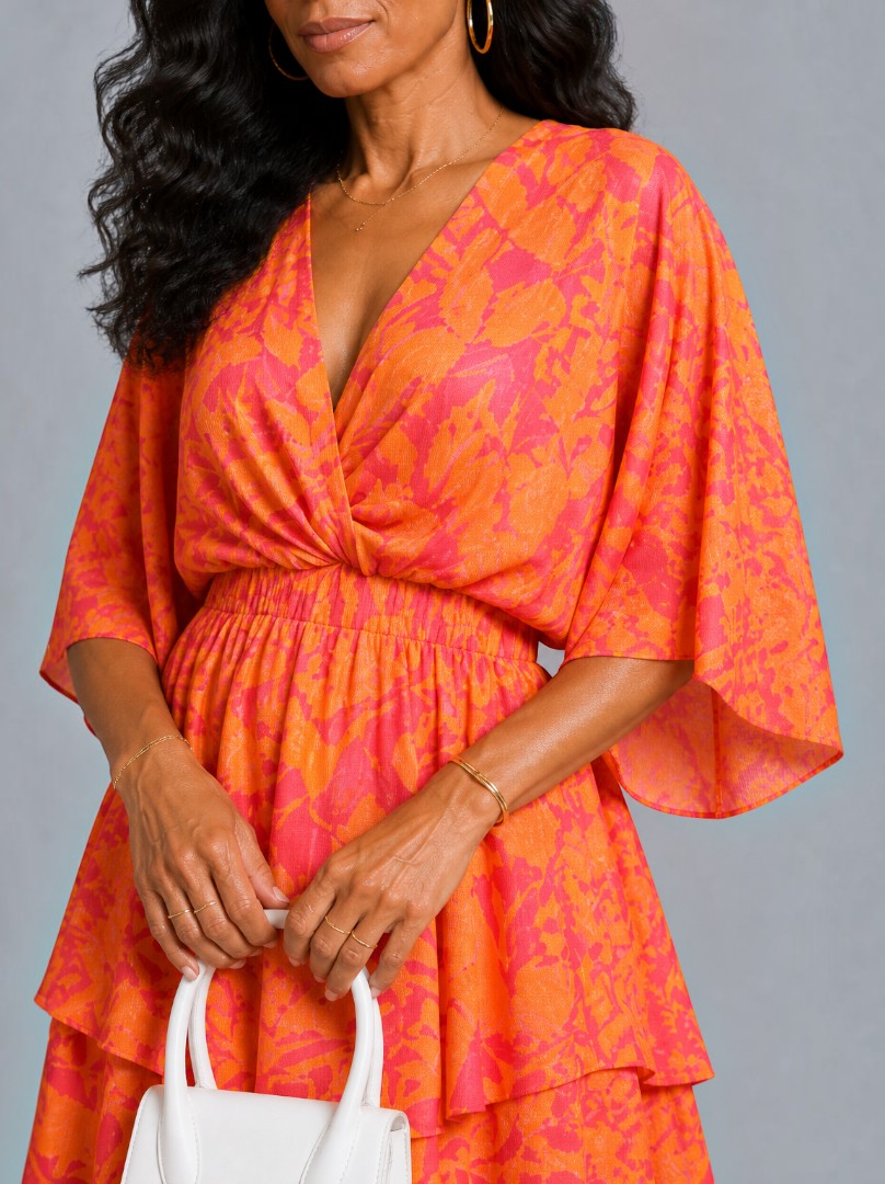 Rebecca | Coral Floral Print Short Dress