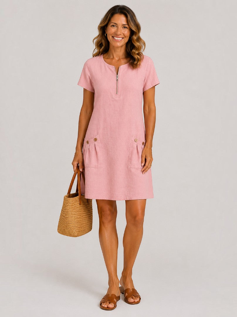 Louise | Green Linen-Look Summer Dress