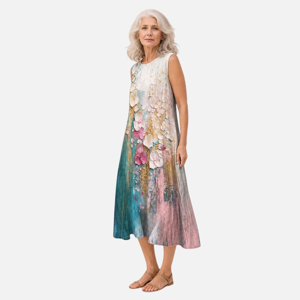 Betsy | Painted Floral Sleeveless Midi Dress