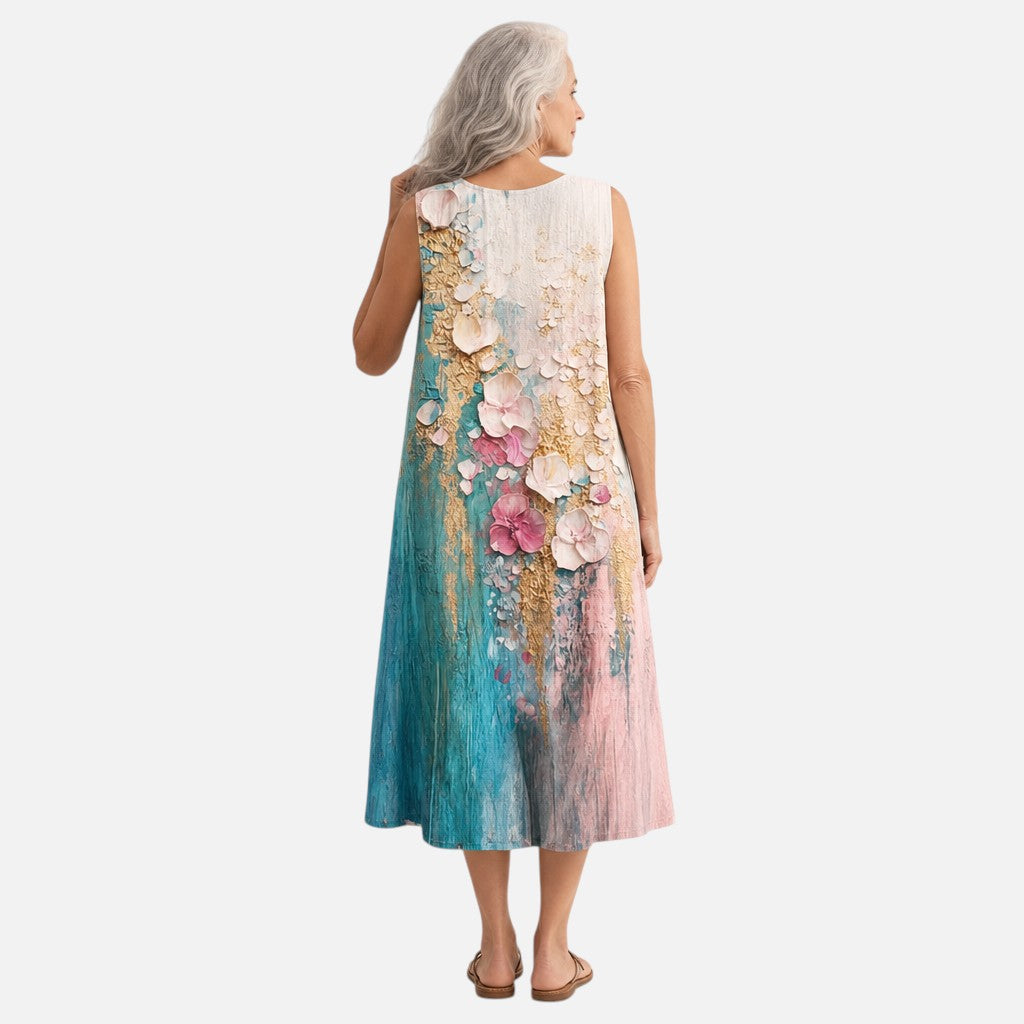 Betsy | Painted Floral Sleeveless Midi Dress