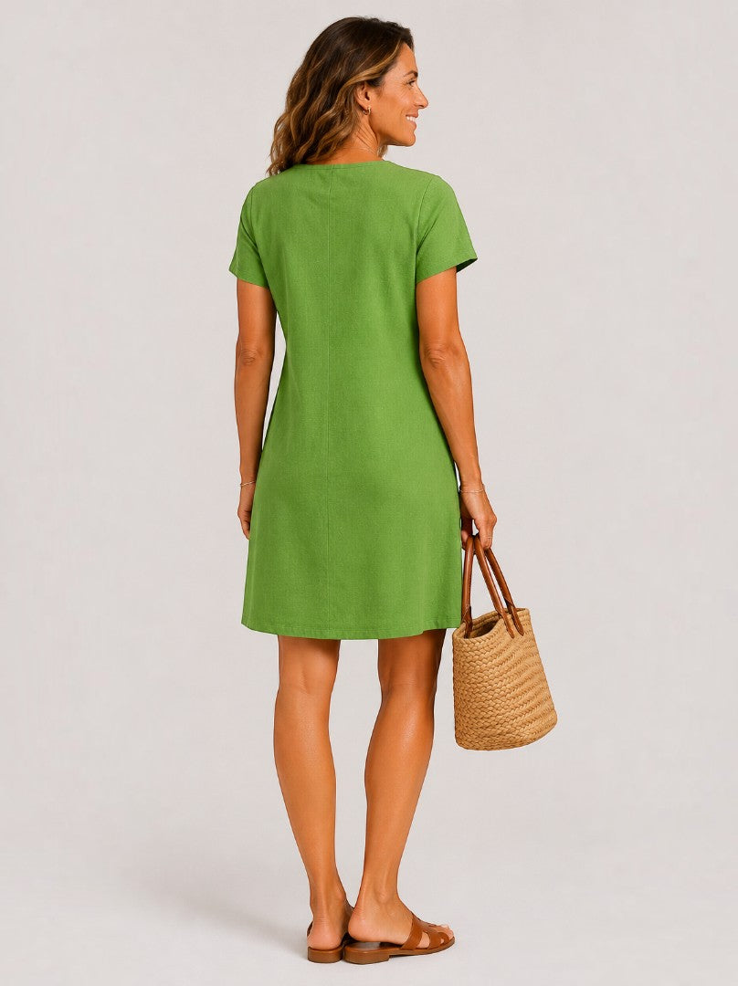 Louise | Green Linen-Look Summer Dress