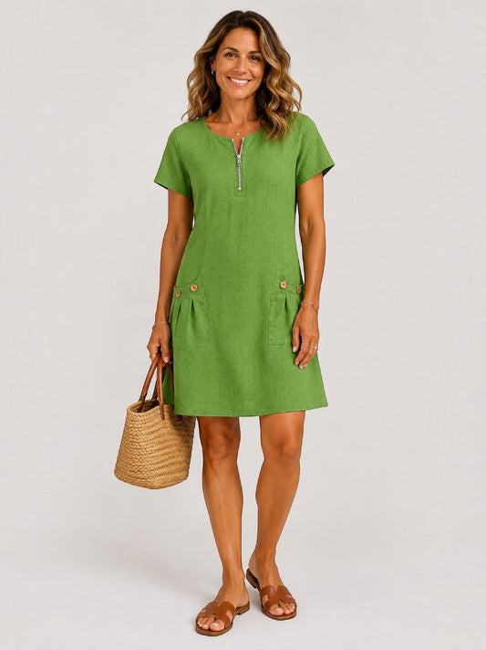 Louise | Green Linen-Look Summer Dress