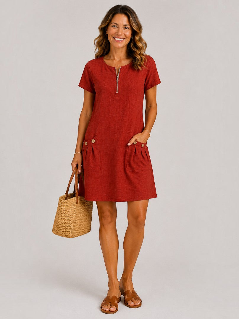 Louise | Green Linen-Look Summer Dress